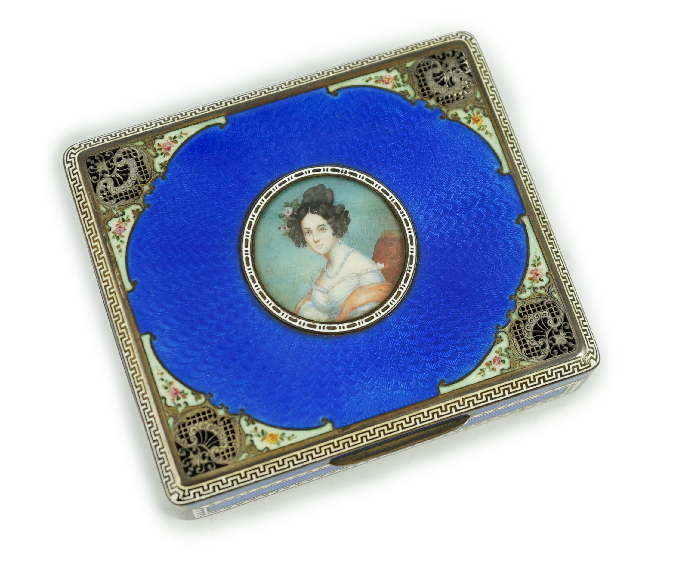 A 19th century Austro-Hungarian silver gilt and polychrome enamel rectangular trinket box